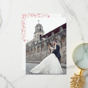 French Regency Pink Fleur de Lis Wedding Photo Thank You Card