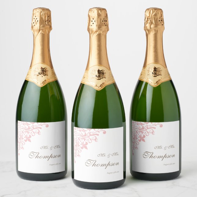 French Regency Pink Fleur de Lis Wedding Reception Sparkling Wine Label (Bottles)