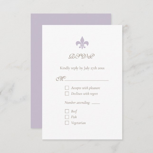 French Regency Purple Fleur de Lis Chic RSVP Card (Front/Back)