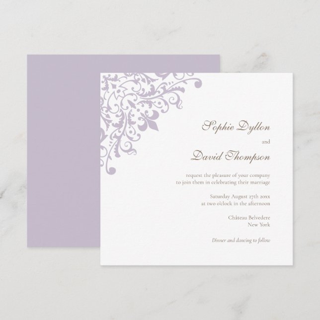 French Regency Purple Fleur de Lis Pattern Square Invitation (Front/Back)