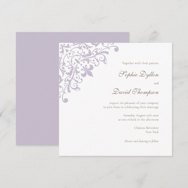 French Regency Purple Fleur de Lis Square Invitation (Front/Back)