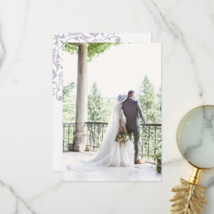 French Regency Purple Fleur de Lis Wedding Photo Thank You Card