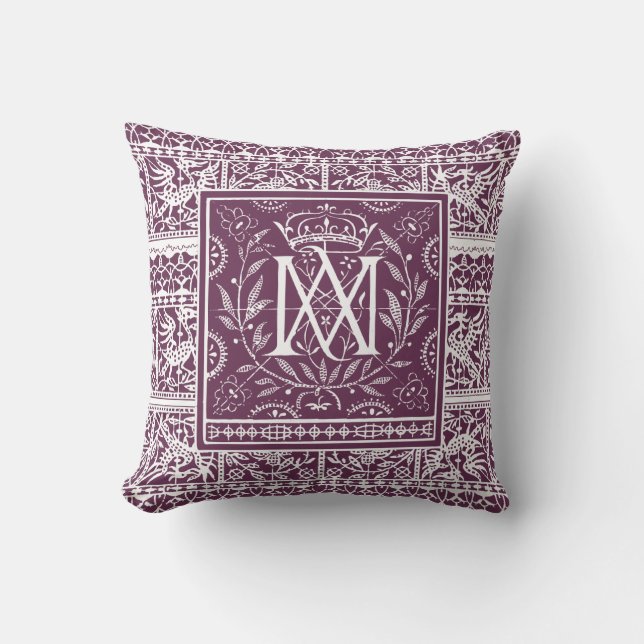 French Renaissance Phoenix Monogram MA Cushion (Front)