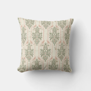 French Retro Damask Stripe Pattern – Vintage Sage  Cushion