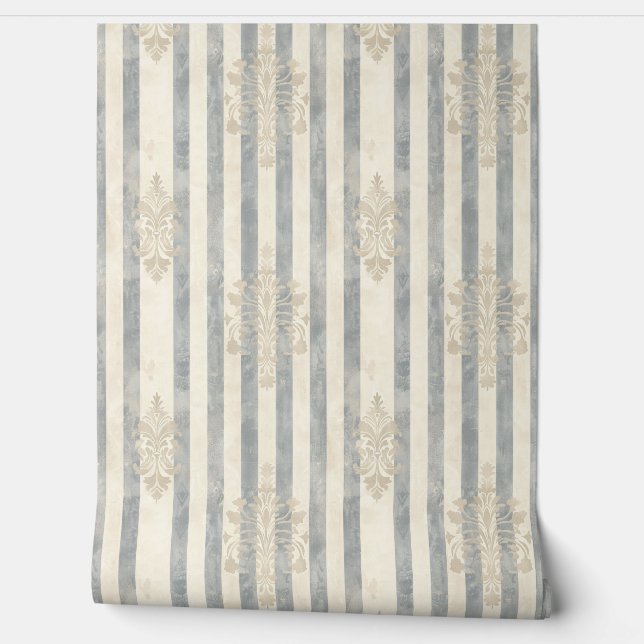 French Retro Damask Stripe  Wallpaper (Unrolling)