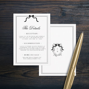 French Ribbon Bow Crest Monogram Wedding Details Enclosure Card