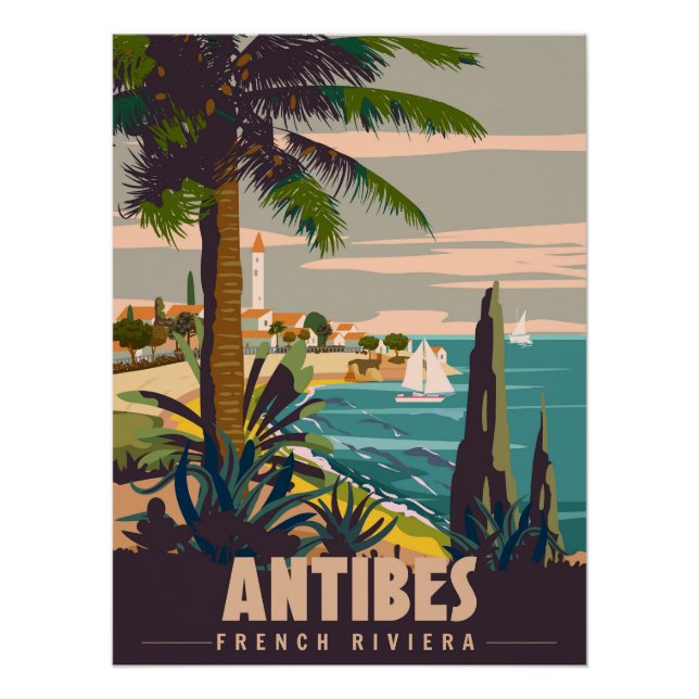 French Riviera Antibes Retro Poster. Tropical coas Poster (Front)