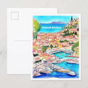 French Riviera Art Vintage Illustration Travel Postcard