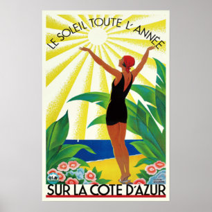 French Riviera Cote D'Azur Vintage Travel Poster