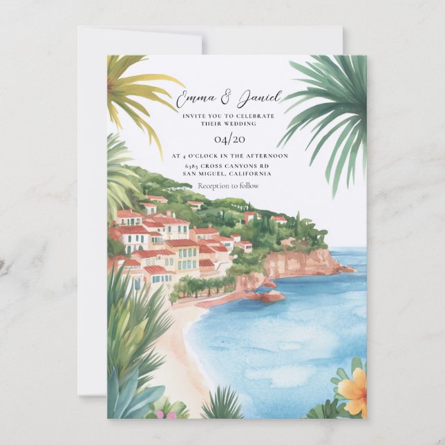 French Riviera Destination Wedding Invitation (Front)