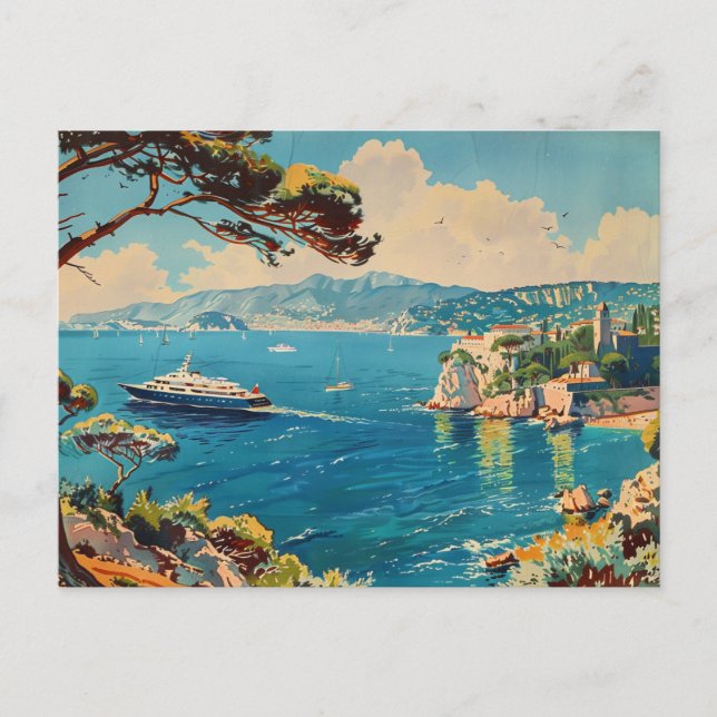 French Riviera, France Art Deco Travel Postcard (Front)