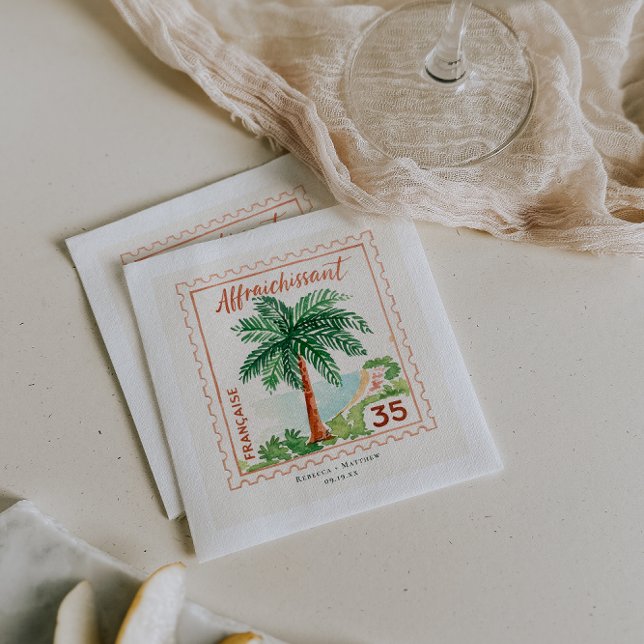 French Riviera Palm Stamp | Destination Wedding Napkin (Creator Uploaded)