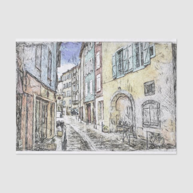 French Riviera Street Buildings Sketch Decoupage   Tissue Paper (Front)