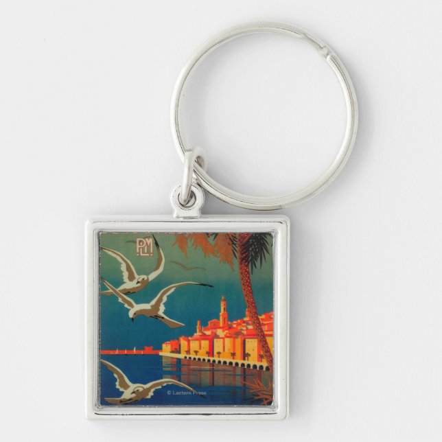 French Riviera Travel Poster # 1 Key Ring (Front)