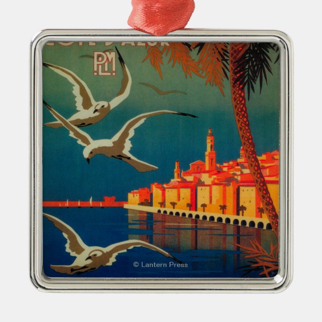 French Riviera Travel Poster # 1 Metal Tree Decoration (Front)