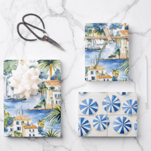 French Riviera Tropical Palm Trees Birthday Wrapping Paper Sheet