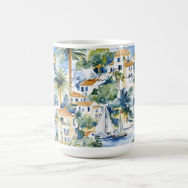 French Riviera Tropical Palm Trees Coffee Mug (Center)