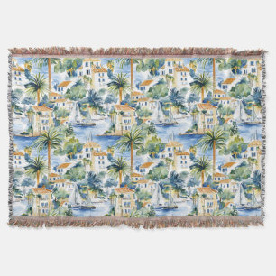French Riviera Tropical Palm Trees   Throw Blanket