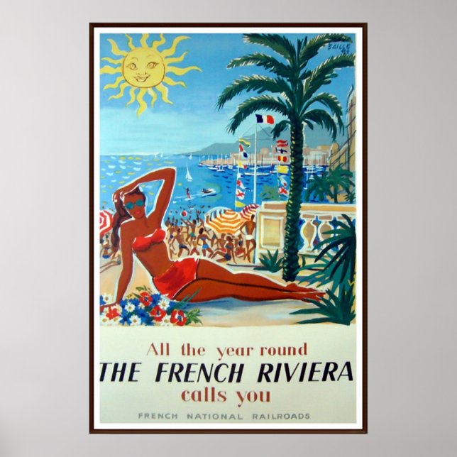 French Riviera Vintage Travel Poster (Front)