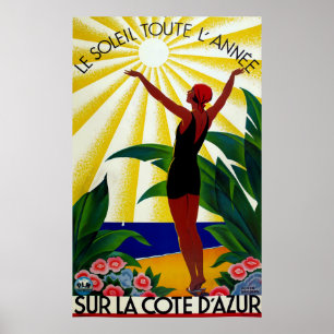 French Riviera, woman on the beach, sunbath Poster