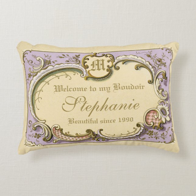 French Rococo Boudoir Elegant Frame Gold Lilac Decorative Cushion (Front)