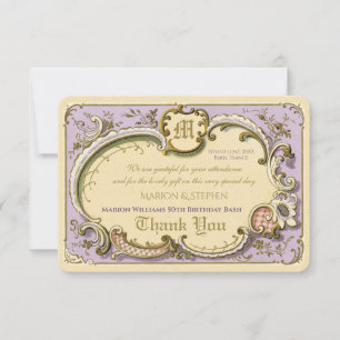 French Rococo Elegant Frame Antique Gold Lilac Thank You Card