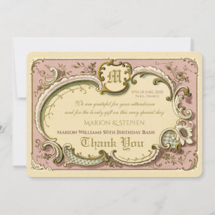 French Rococo Elegant Frame Antique Gold Pink Thank You Card