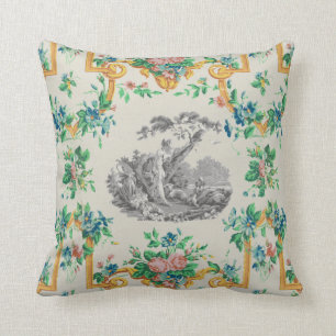 French Rococo François Boucher Vignette Pattern Cushion