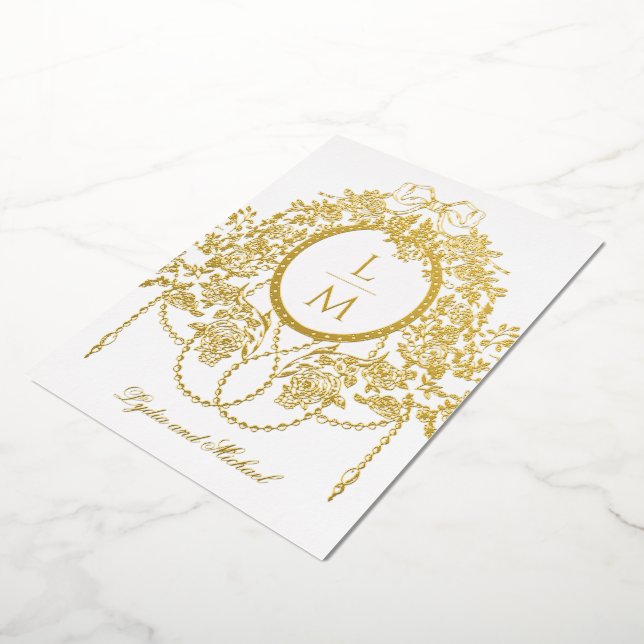 French Rococo Gold Foil Rose Monogram Wedding (Rotated)
