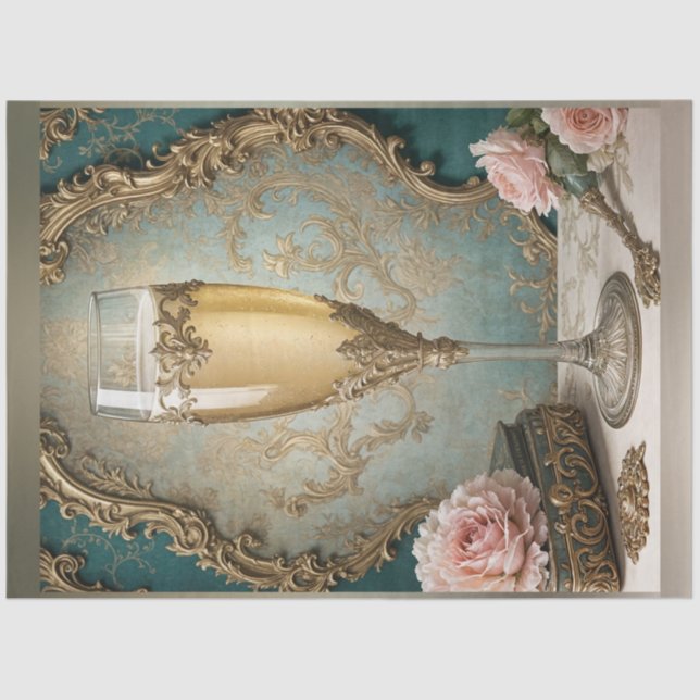 French Rococo Parisian Champagne Glass Decoupage  Tissue Paper (Front)