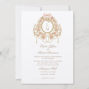 French Rococo Rose Monogram Wedding Invitation