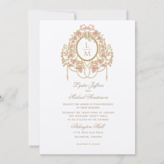 French Rococo Rose Monogram Wedding Invitation