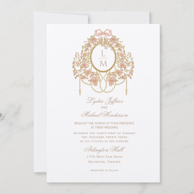 French Rococo Rose Monogram Wedding Invitation (Front)