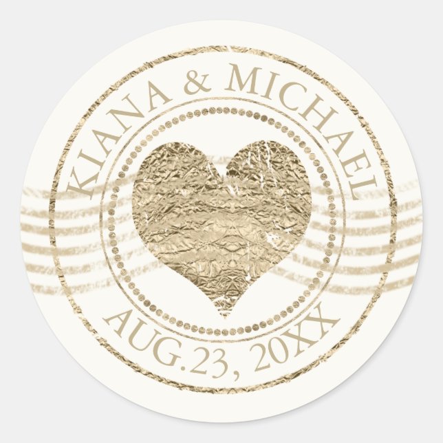 French Romance Heart Wedding Gold ID870 Classic Round Sticker (Front)