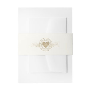 French Romance Heart Wedding Gold ID870 Invitation Belly Band