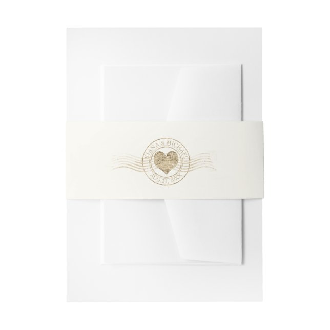 French Romance Heart Wedding Gold ID870 Invitation Belly Band (Front Example)