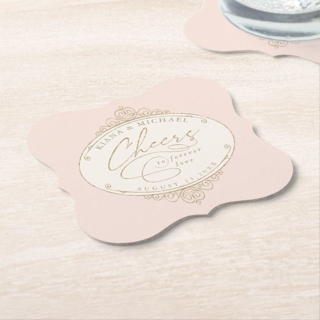 French Romance Wedding Cheers to Love ID870 Paper Coaster (Angled)