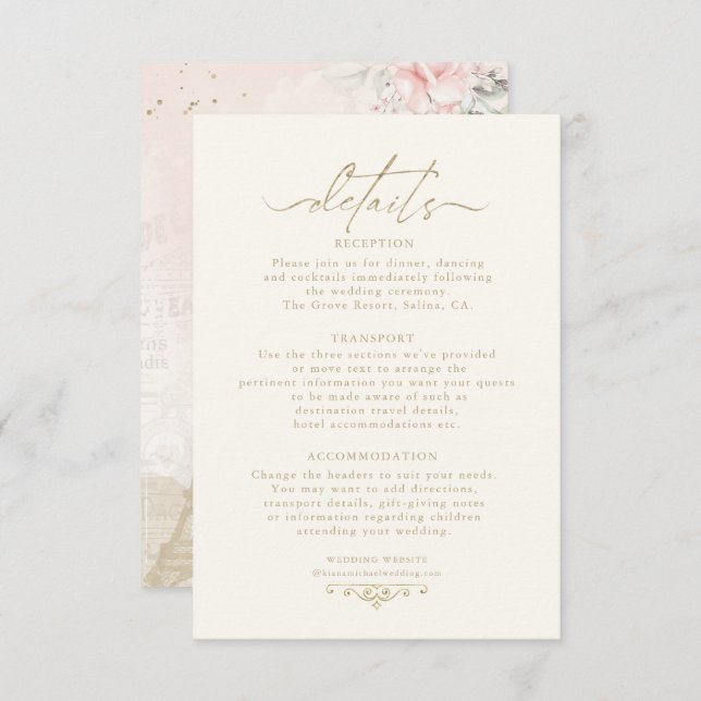 French Romance Wedding Details Blush ID870 Enclosure Card (Front/Back)
