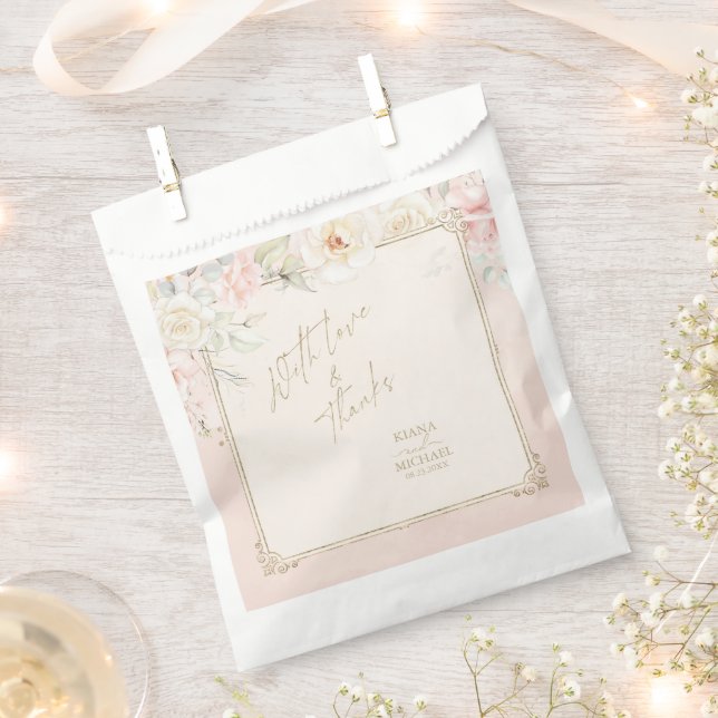 French Romance Wedding Floral Frame Blush ID870 Favour Bags (Clipped)