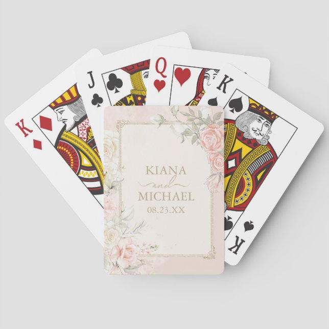 French Romance Wedding Floral Frame Blush ID870 Playing Cards (Back)