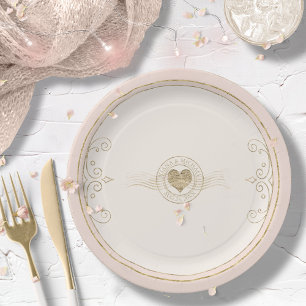 French Romance Wedding Heart Blush ID870 Paper Plate