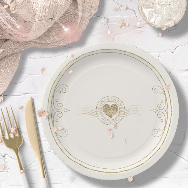 French Romance Wedding Heart Ivory ID870 Paper Plate (Creator Uploaded)