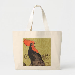 French Rooster Cocorico by Stienlen Green Large Tote Bag