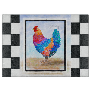 French Rooster Glass Cutting Board