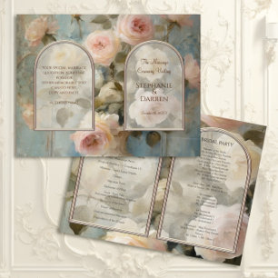 French Rose Floral Elegant Classic Wedding Program