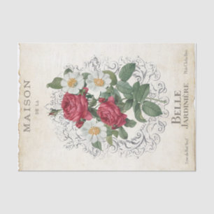 French Rose Flower Garden Vintage Frame Decoupage Tissue Paper