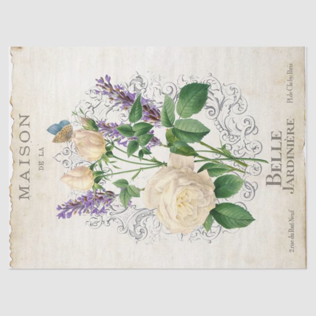 French Rose Lavender Flower Gardener Vintage  Tissue Paper (Front)