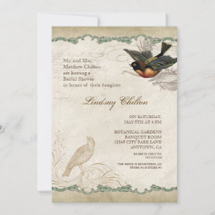 French Rose Love Birds Vintage Lace - Apple Green Invitation