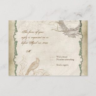 French Roses Love Birds Swirl Vintage Lace - Aqua RSVP Card