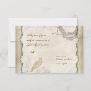 French Roses Love Birds Vintage Lace - Sage Green RSVP Card